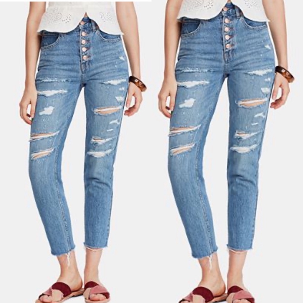 Free People Blossom Rigid Distressed Skinny Jeans